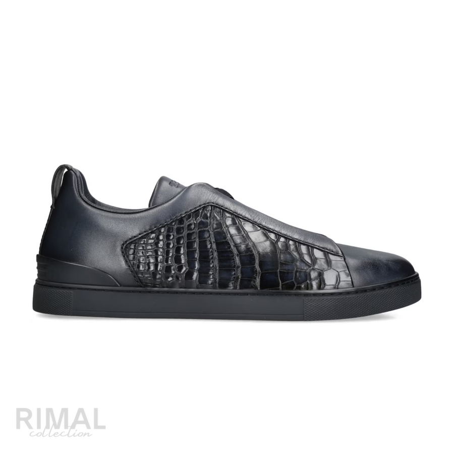 Zegna Footwear | Triple Stitch Crocodile Black