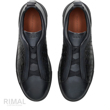 Zegna Triple Stitch Leather Low-Top Sneakers – Black - View 2