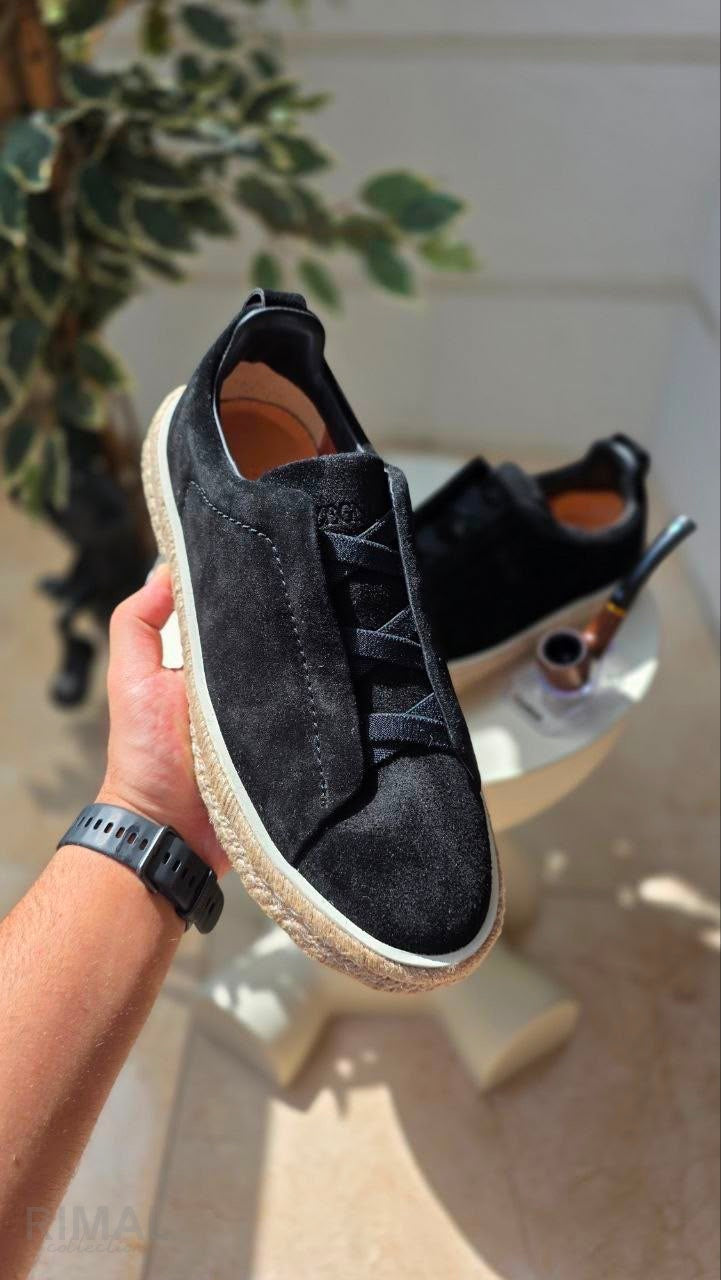 Zegna Triple Stitch Suede Espadrille – Black Suede – View 5