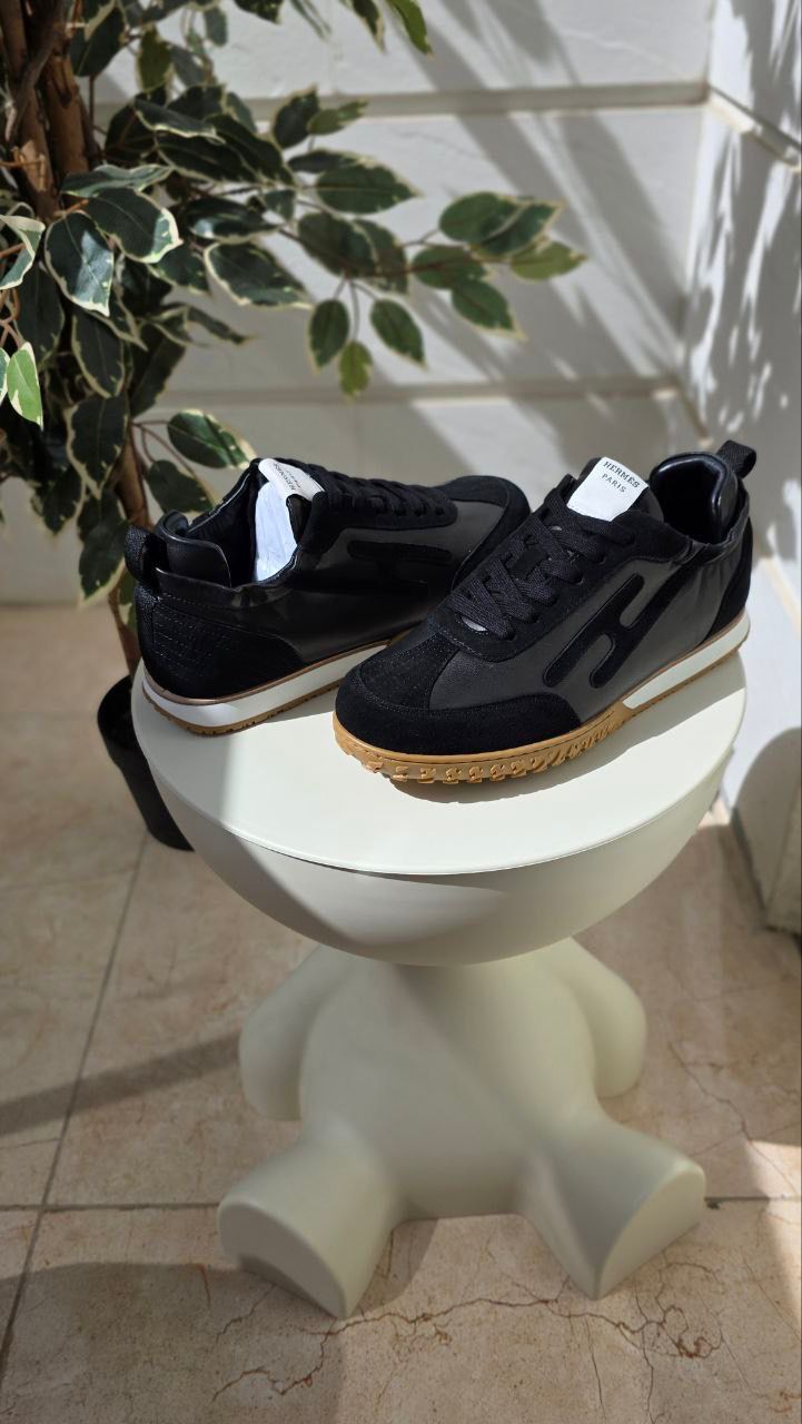Hermès | Leather Suede Sneakers – Black – Product Image 3