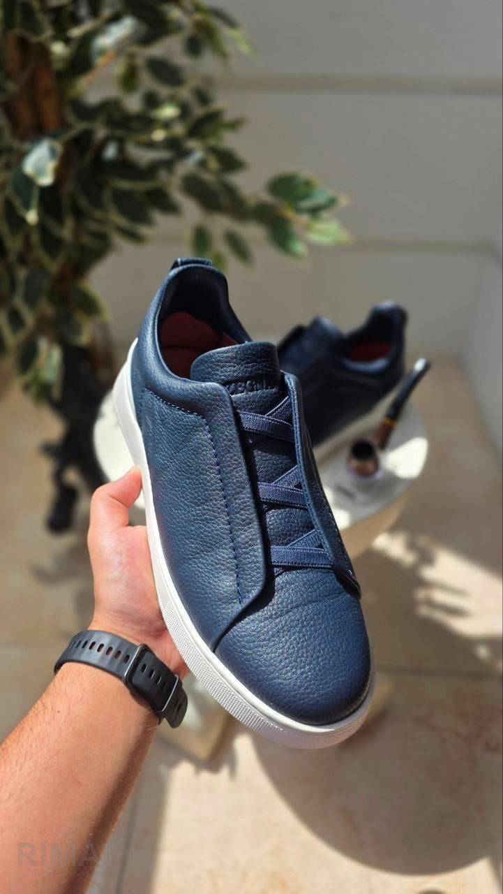 Zegna | Dark Teal Blue Triple Stitch Secondskin Sneakers - View 4