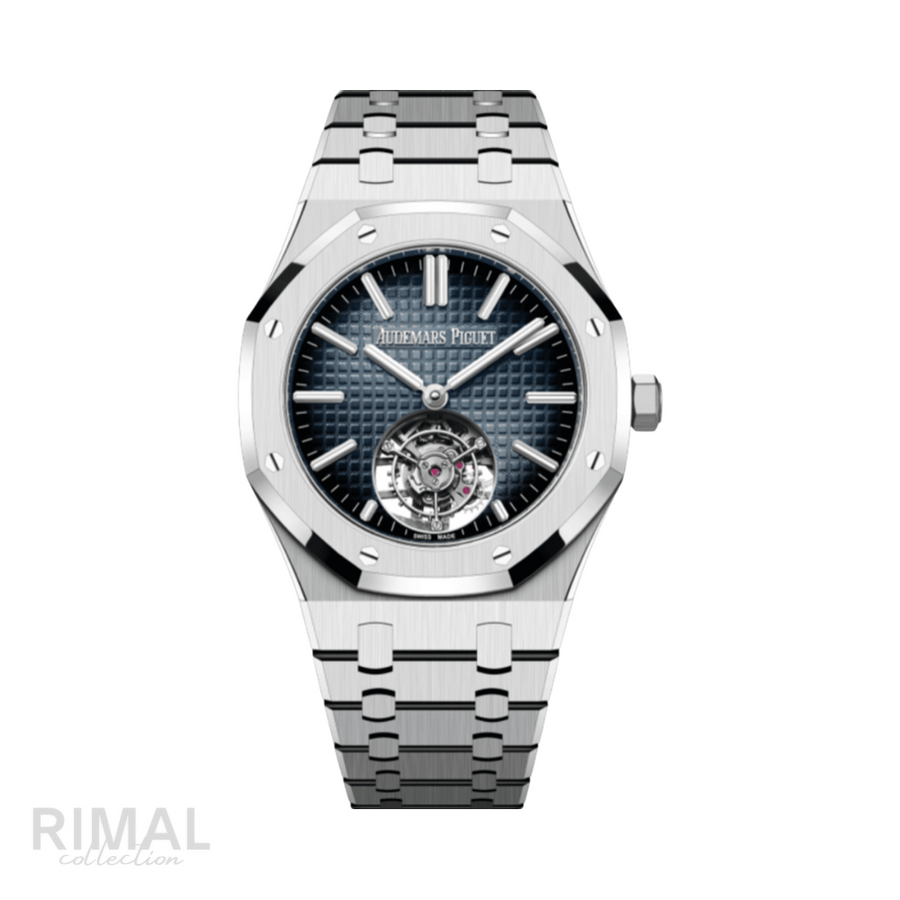 Audemars Piguet Royal Oak Selfwinding Flying Tourbillon Silver Smoked Blue Dial Watch