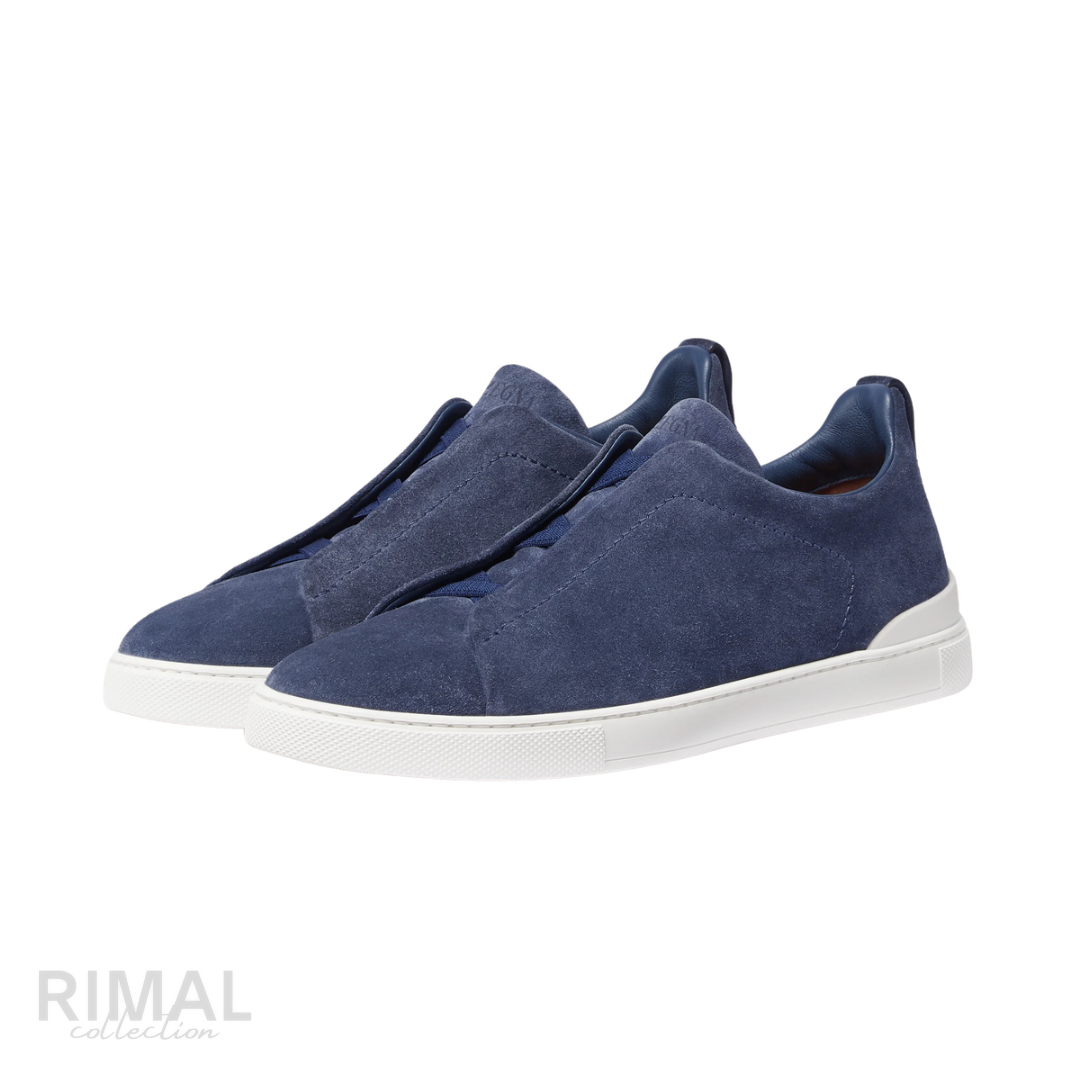 Zegna | Utility Blue Suede Triple Stitch Sneakers - View 2
