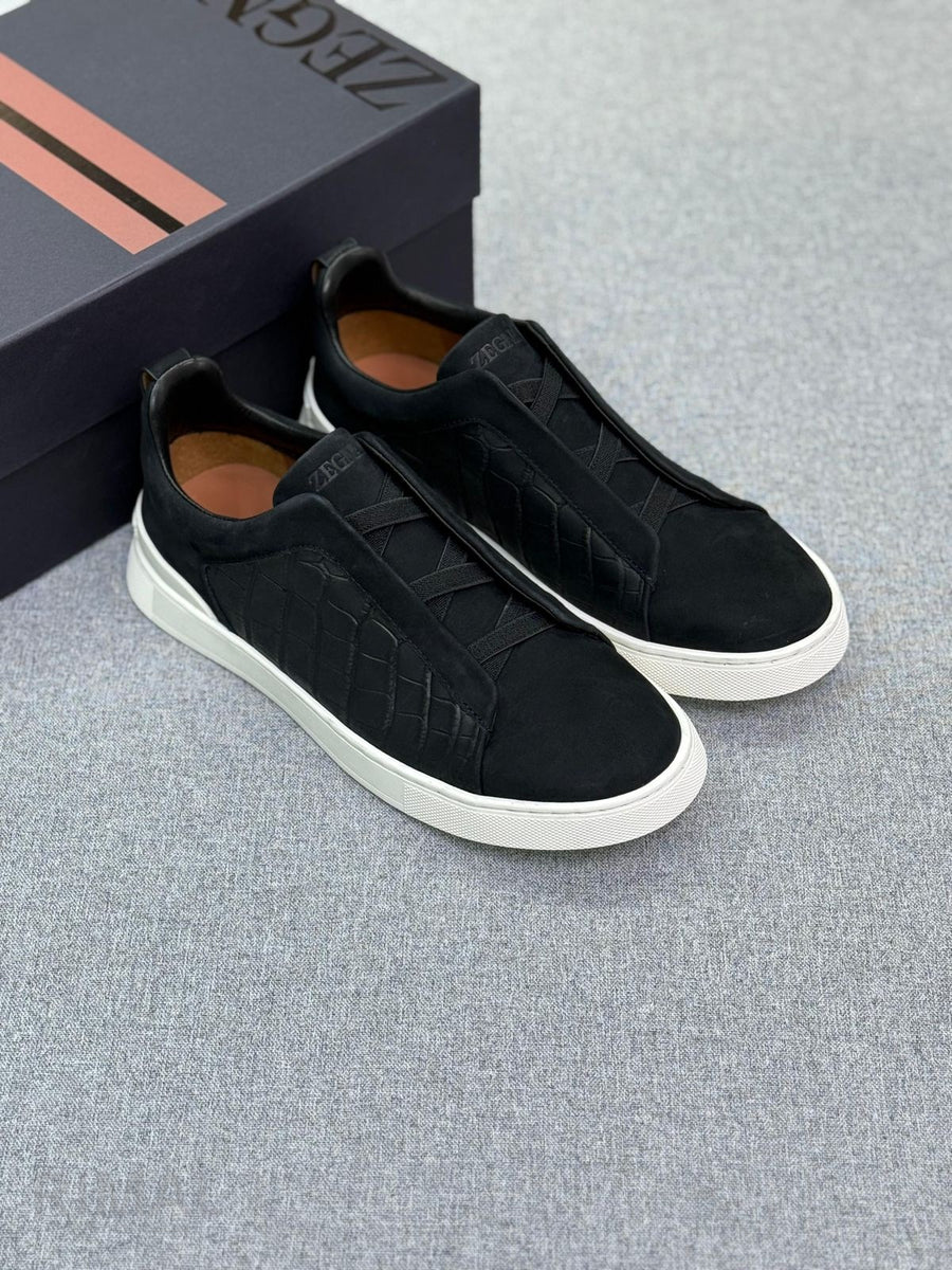 Zegna Footwear | Triple Stitch Crocodile Black