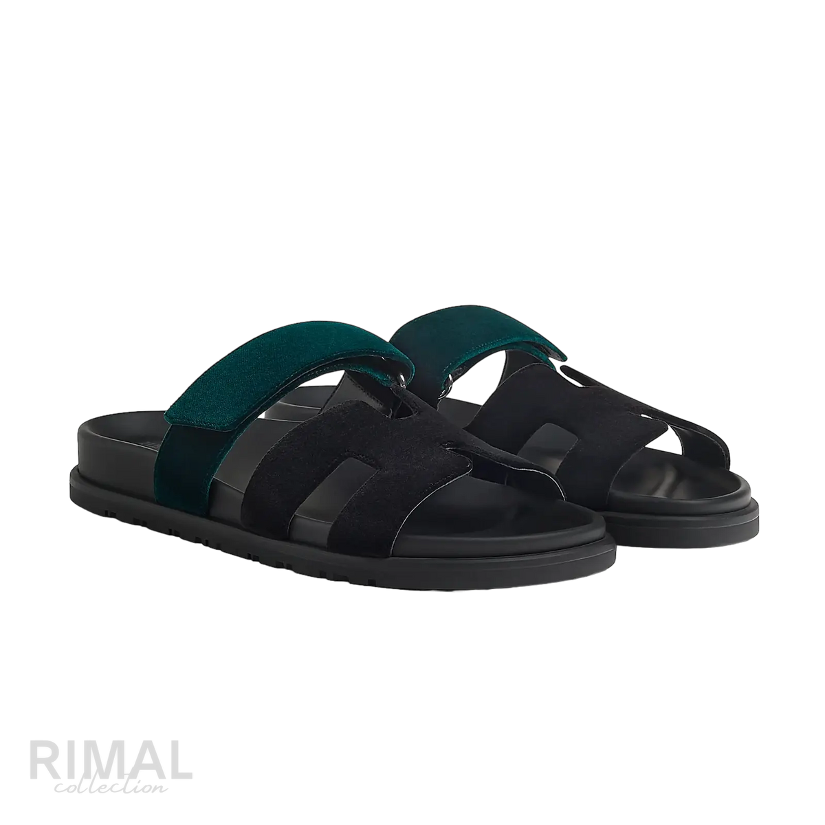 Hermès Chypre Sandals – Noir / Vert Mousse - View 1