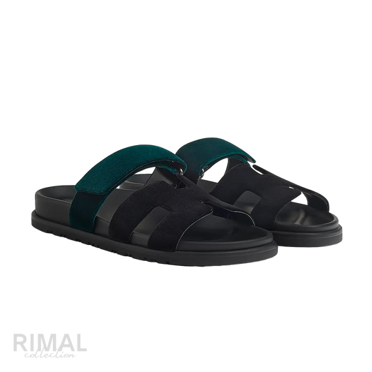 Hermès Chypre Sandals – Noir / Vert Mousse - View 1