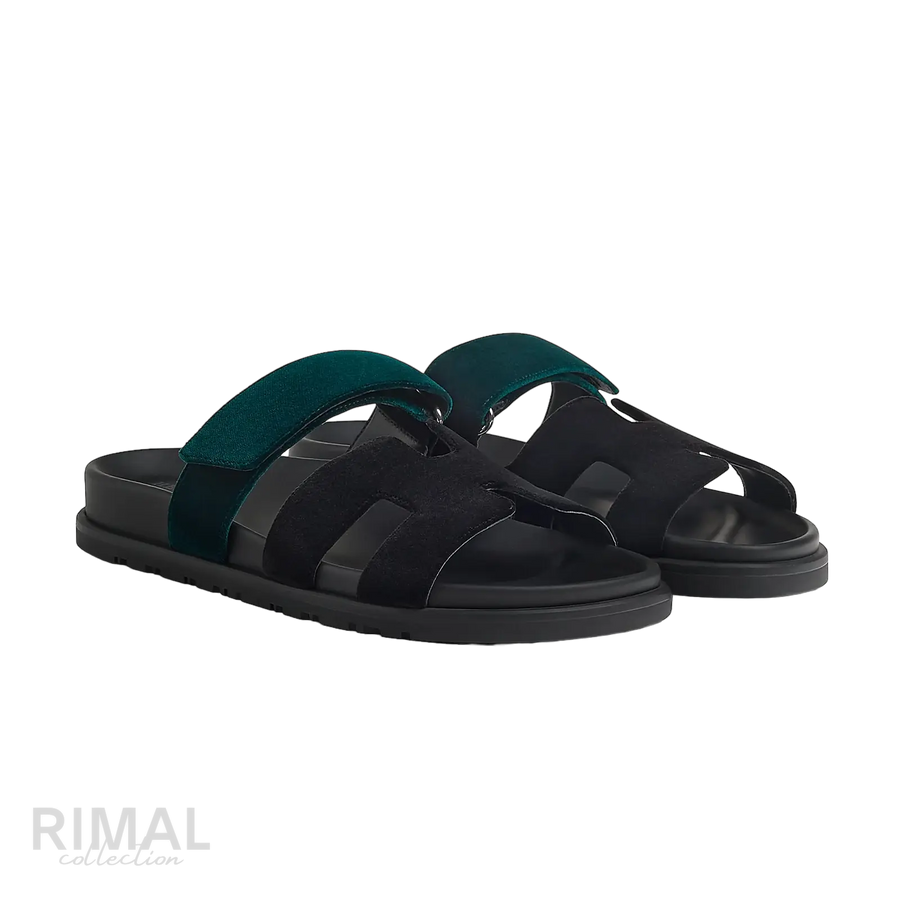 Hermès Chypre Sandals – Noir / Vert Mousse