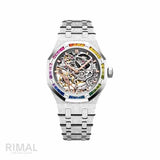Audemars Piguet Royal Oak Double Balance Wheel Openworked Frosted White Gold Rainbow Bezel Watch