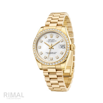 Rolex Datejust White Diamond Dial Bezel Watch
