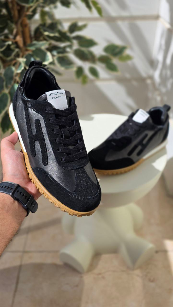 Hermès | Leather Suede Sneakers – Black – Product Image 2