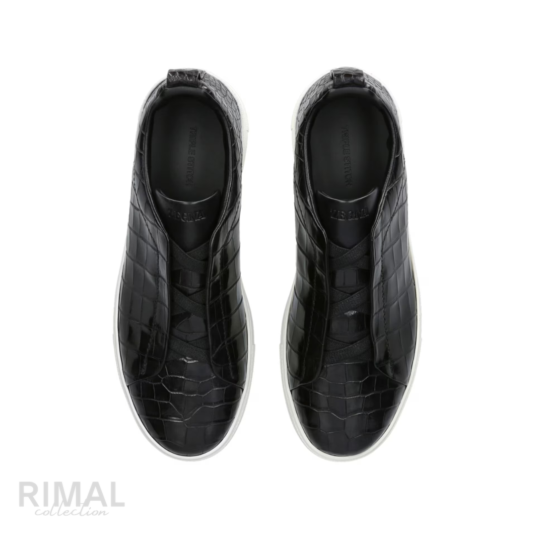 Zegna | Black Crocodile Leather Triple Stitch - View 3