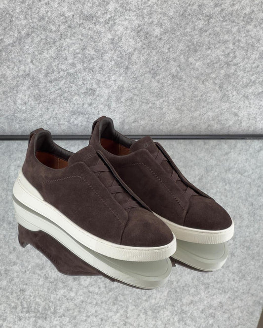 Zegna Beige Suede Utility Slip-On Sneakers