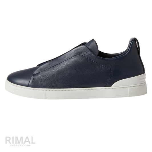 ZEGNA Triple Stitch Secondskin Leather Slip-on Sneakers Navy Blue