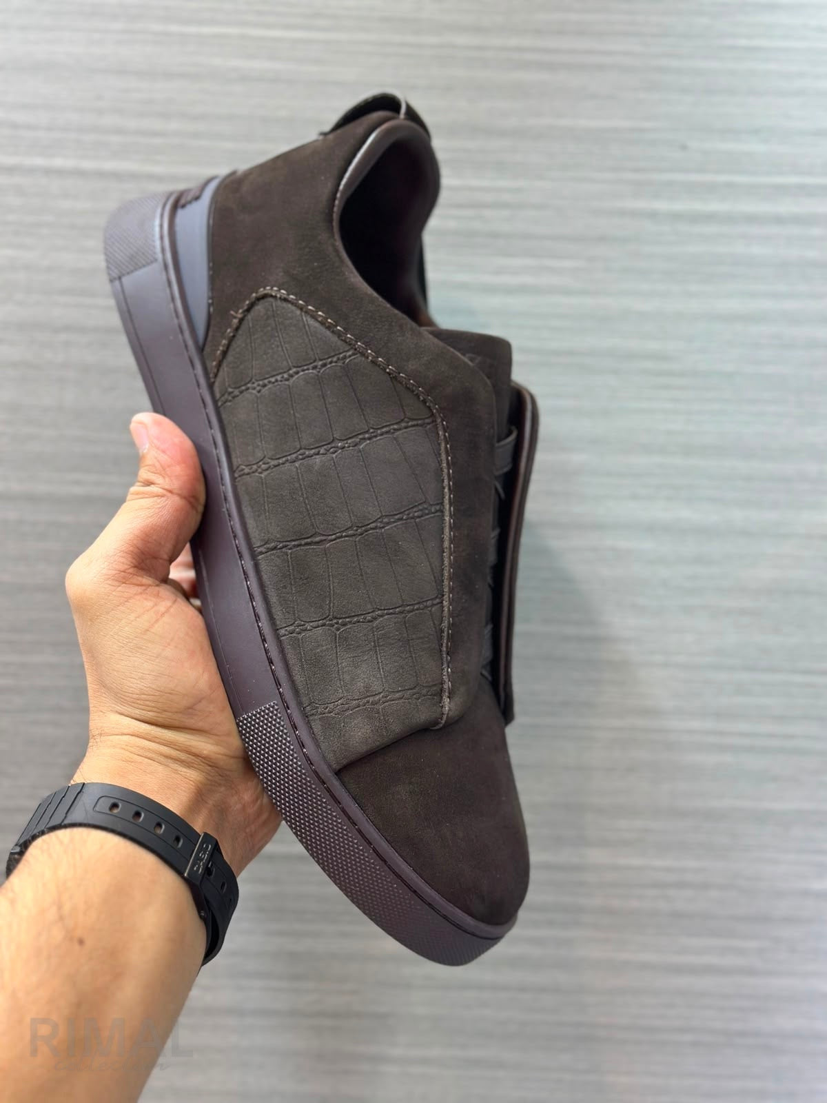 Zegna Triple Stitch Alligator-Pattern Suede Sneakers - View 5