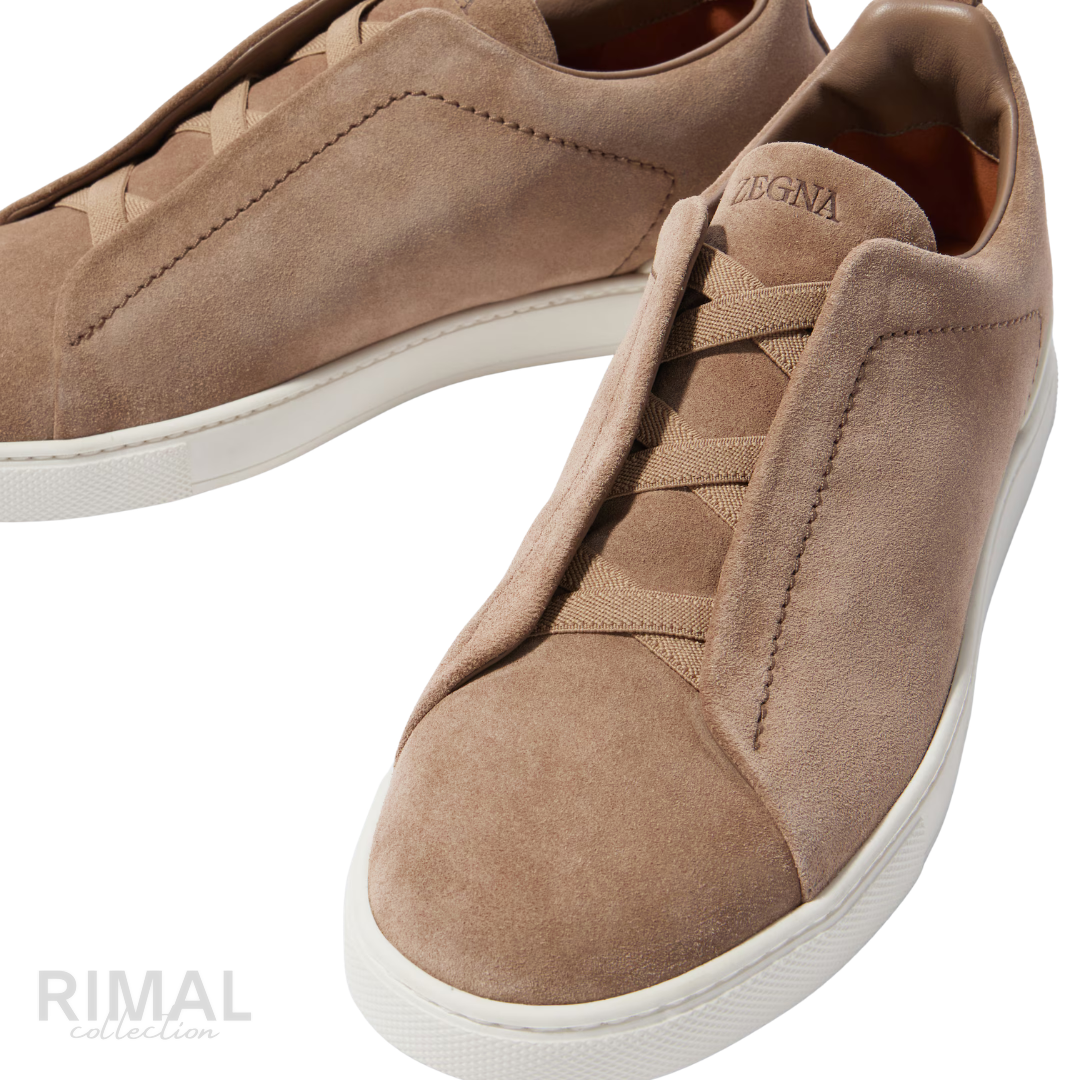 Zegna Triple Stitch Suede Beige Sneakers - View 2