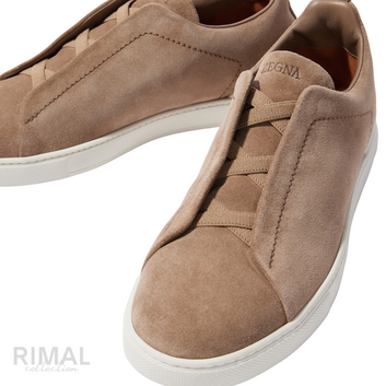 Zegna Triple Stitch Suede Beige Sneakers - View 2