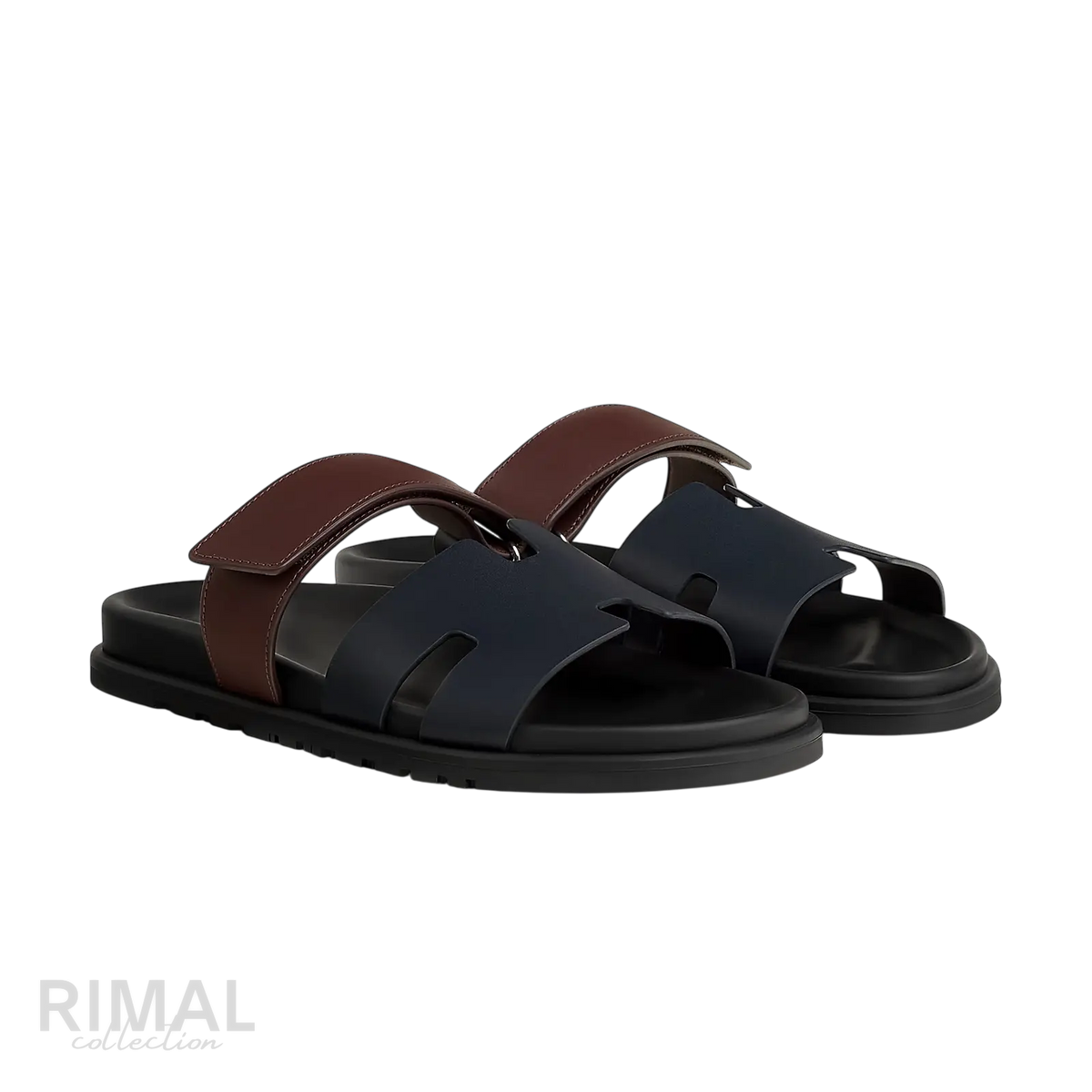 Hermès Chypre Sandals – Marine / Marron Palissandre - View 1
