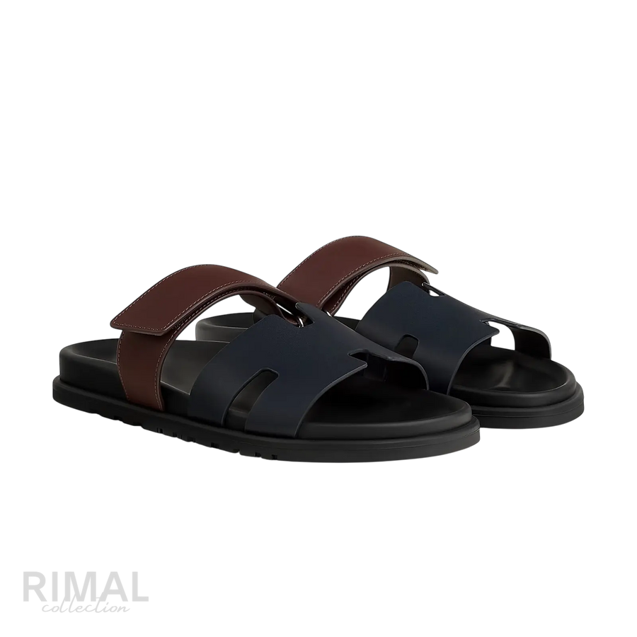 Hermès Chypre Sandals – Marine / Marron Palissandre