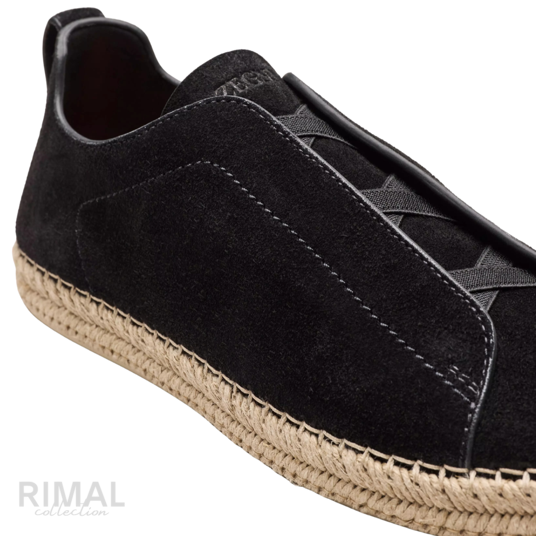 Zegna Triple Stitch Suede Espadrille – Black Suede – View 4