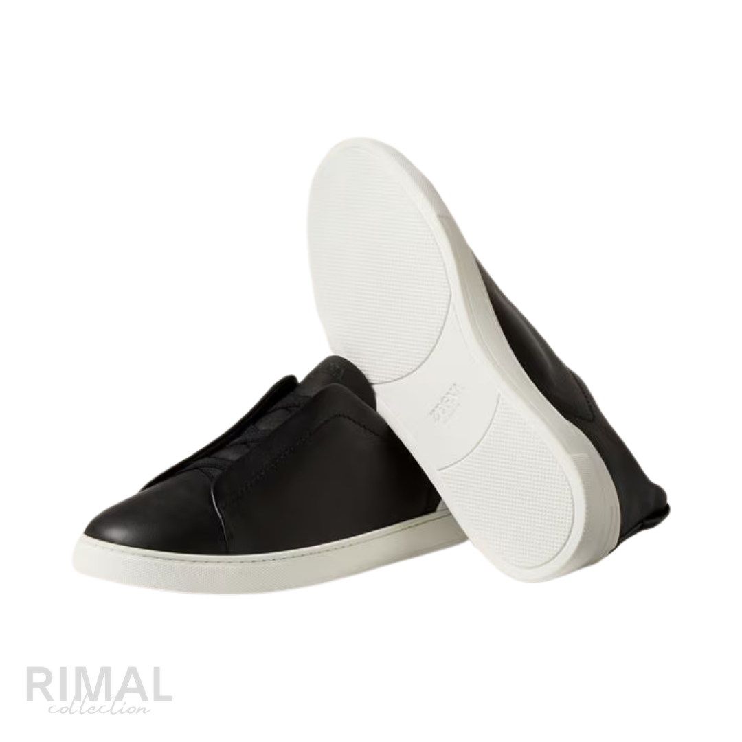 Zegna | Black Triple Stitch Secondskin Sneakers - View 3
