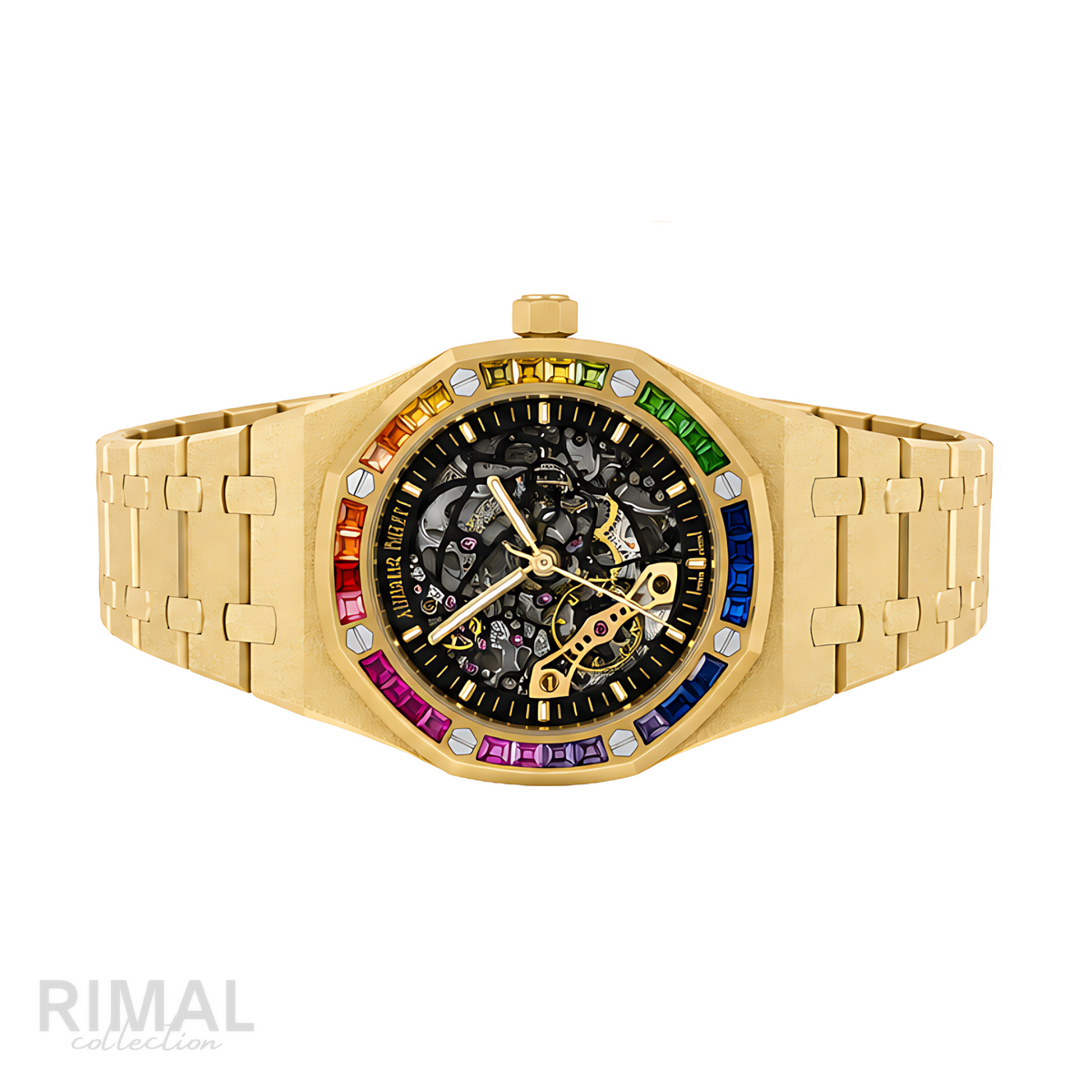 Audemars Piguet Rainbow Bezel Frosted Gold Skeleton Dial Gold Watch - image 3