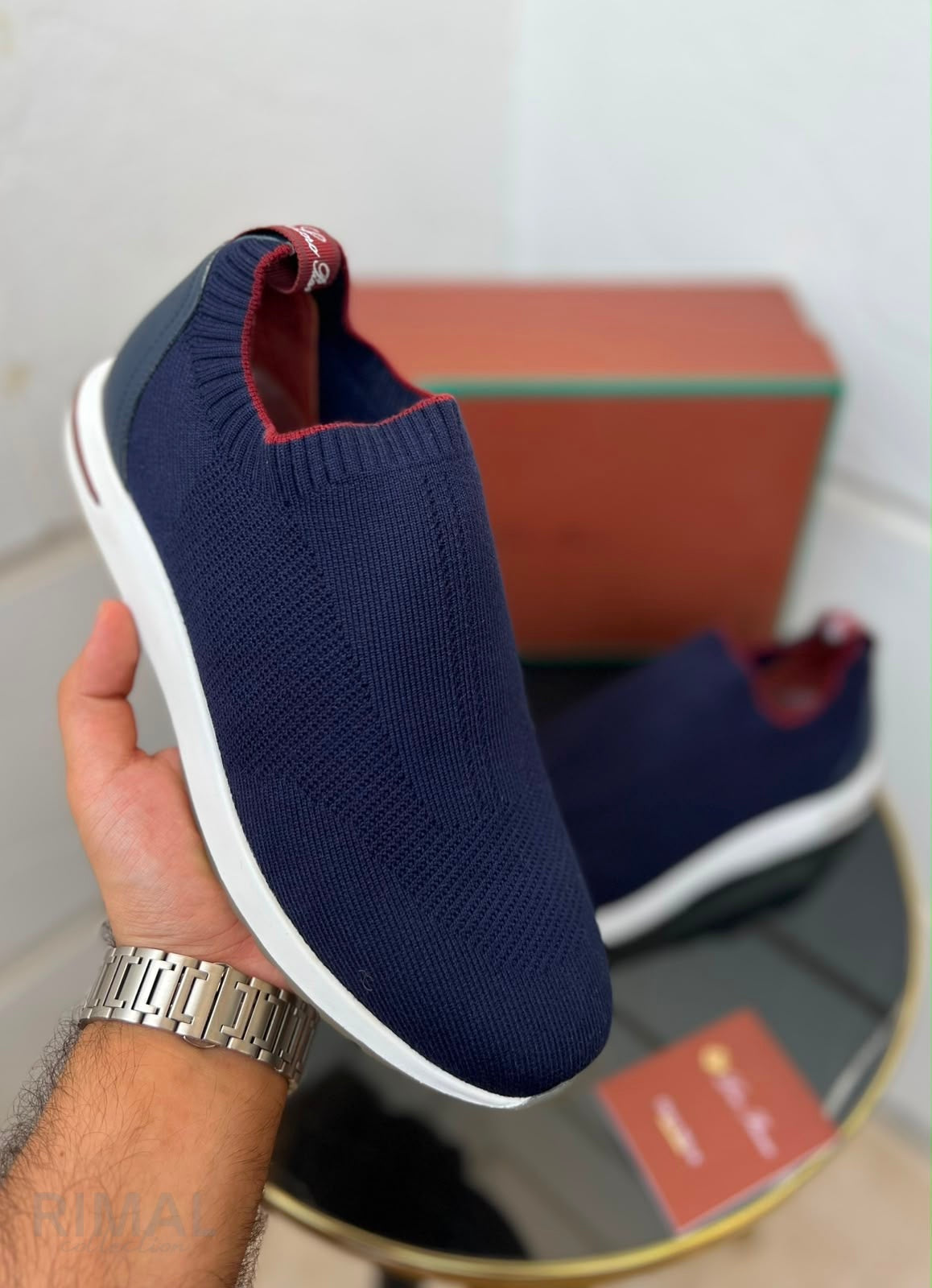 Loro Piana 360 LP Flexy Walk Knit Slip-On Sneakers – Navy - View 4