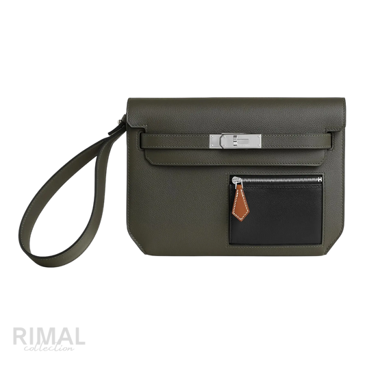 Hermès Depeche 25 Pouch – Vert-De-Gris / Noir / Fauve - View 1