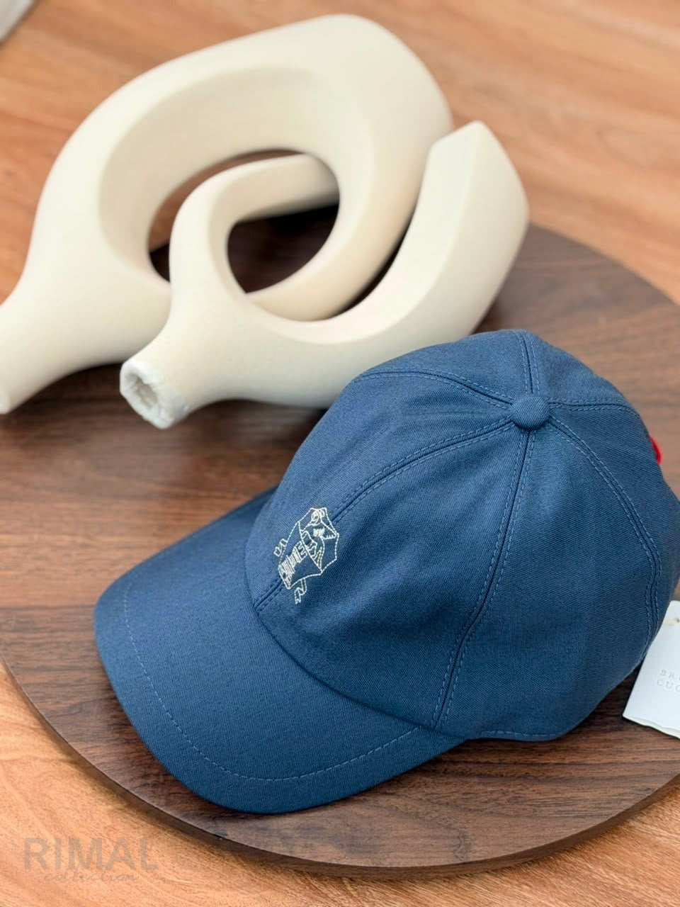 Brunello Cucinelli | Ocean Blue Cotton Embroidered Solomeo Crest Baseball Cap - View 5