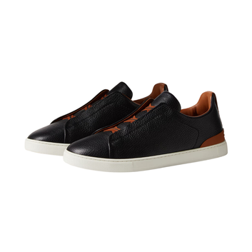 Zegna Deerskin Triple Stitch Sneakers - Black / Brown Sole - image 2