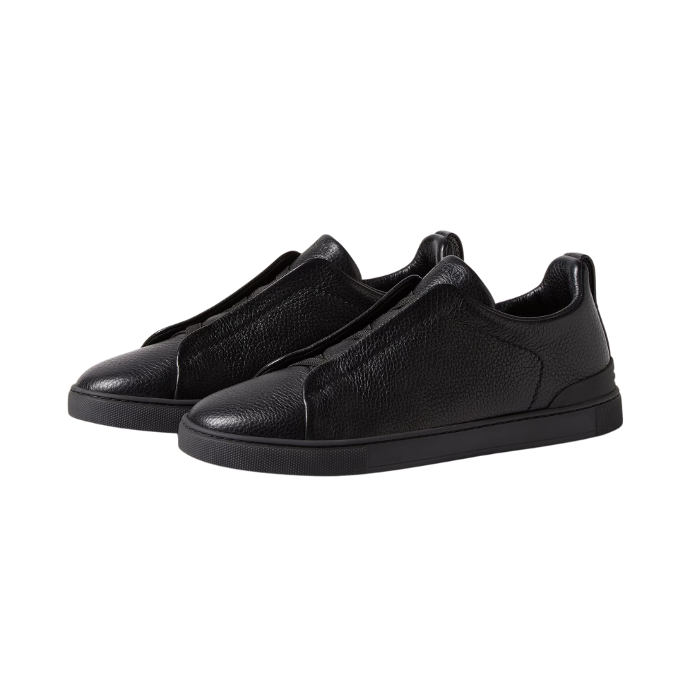 Zegna Deerskin Triple Stitch Sneakers - Black / Black Sole - image 2