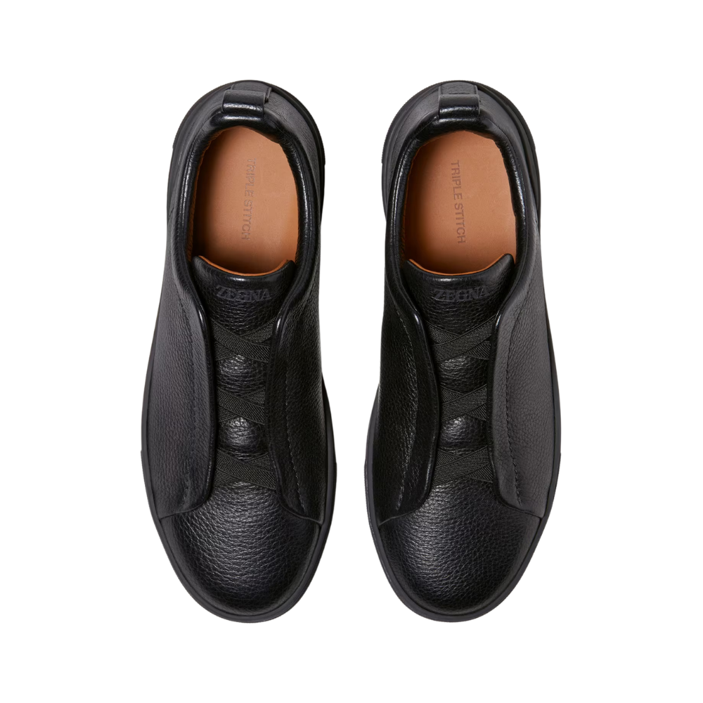 Zegna Deerskin Triple Stitch Sneakers - Black / Black Sole - image 3