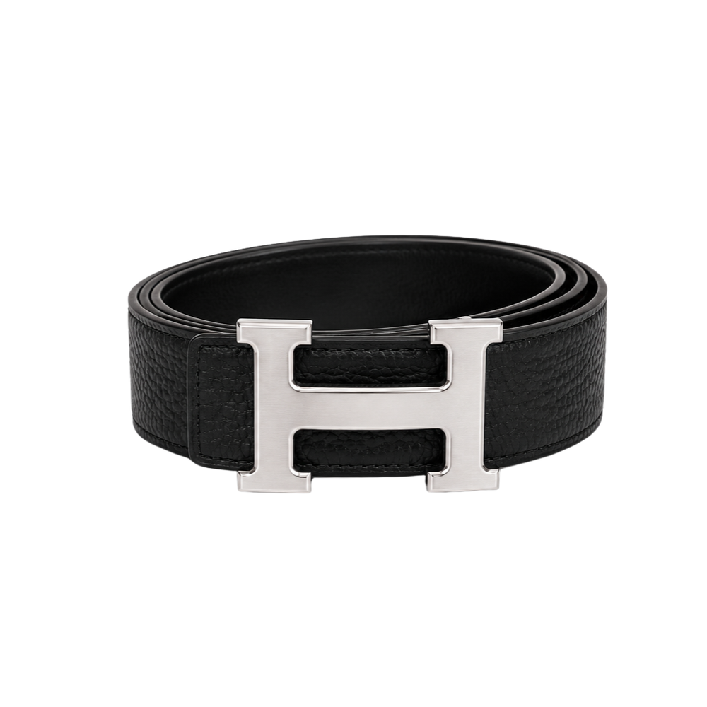 Hermes Black Silver Logo Belt - image 1