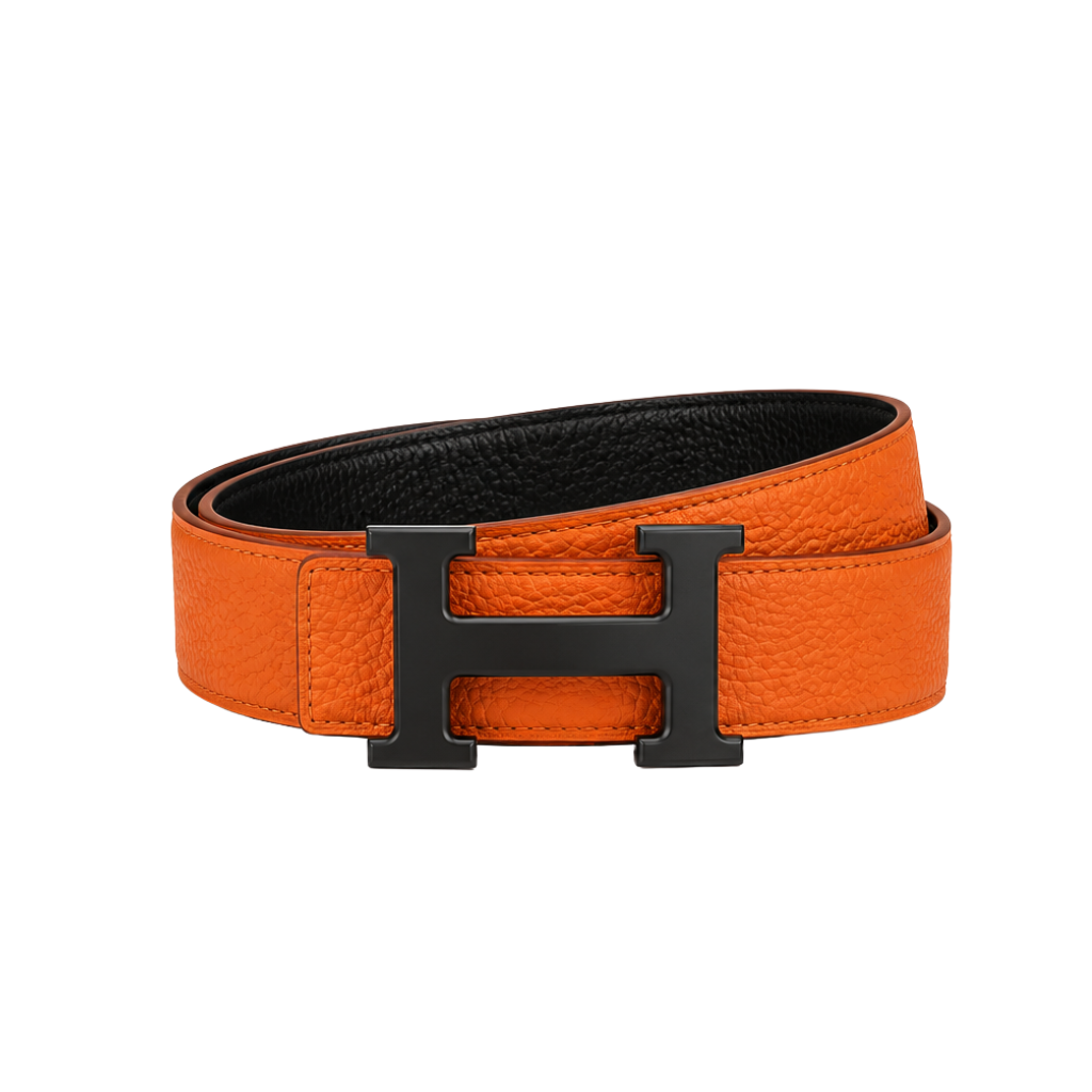 Hermes Orange Black Logo Belt - image 1