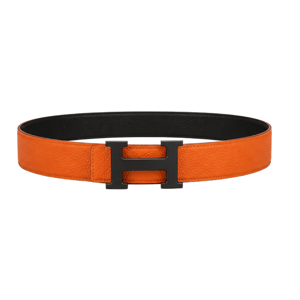 Hermes Orange Black Logo Belt - image 3