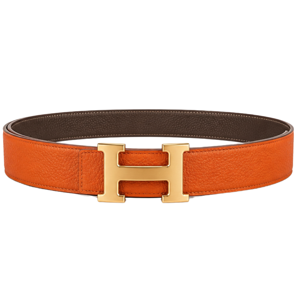 Hermes Orange Gold Logo Belt - image 3