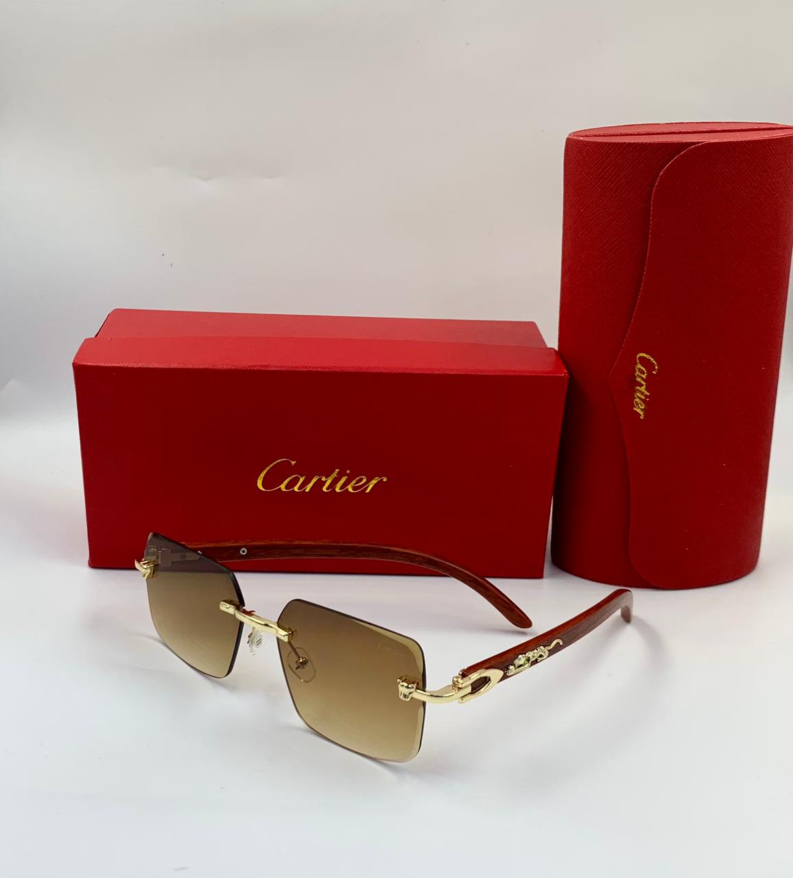 Cartier | Panthère de Cartier Rimless Sunglasses – Gold / Black – Product Image 1