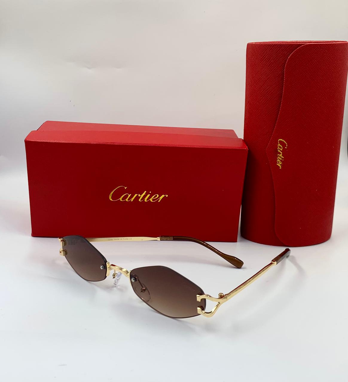 Cartier | C Decor Rimless Geometric Sunglasses – Gold / Black – Product Image 1