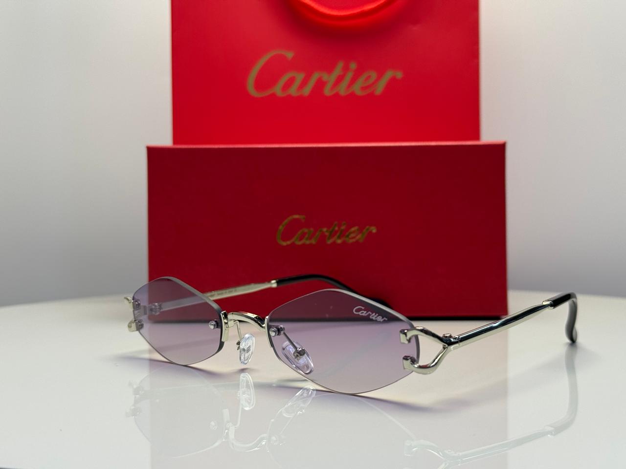 Cartier | Panthère de Cartier Rimless Sunglasses – Gold / Blue – Product Image 1