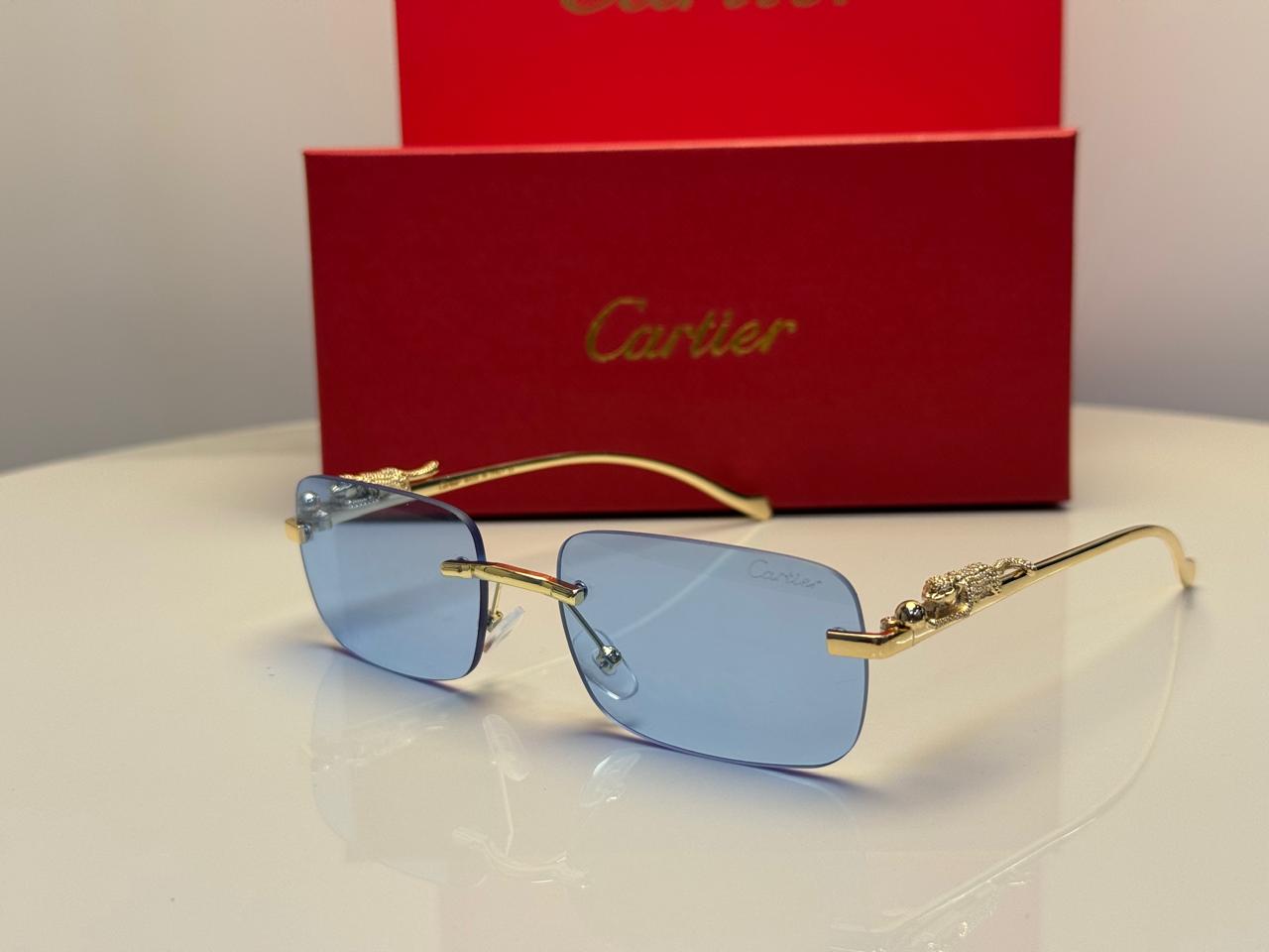 Cartier | Panthère de Cartier Rectangular Sunglasses – Gold / Grey – Product Image 1