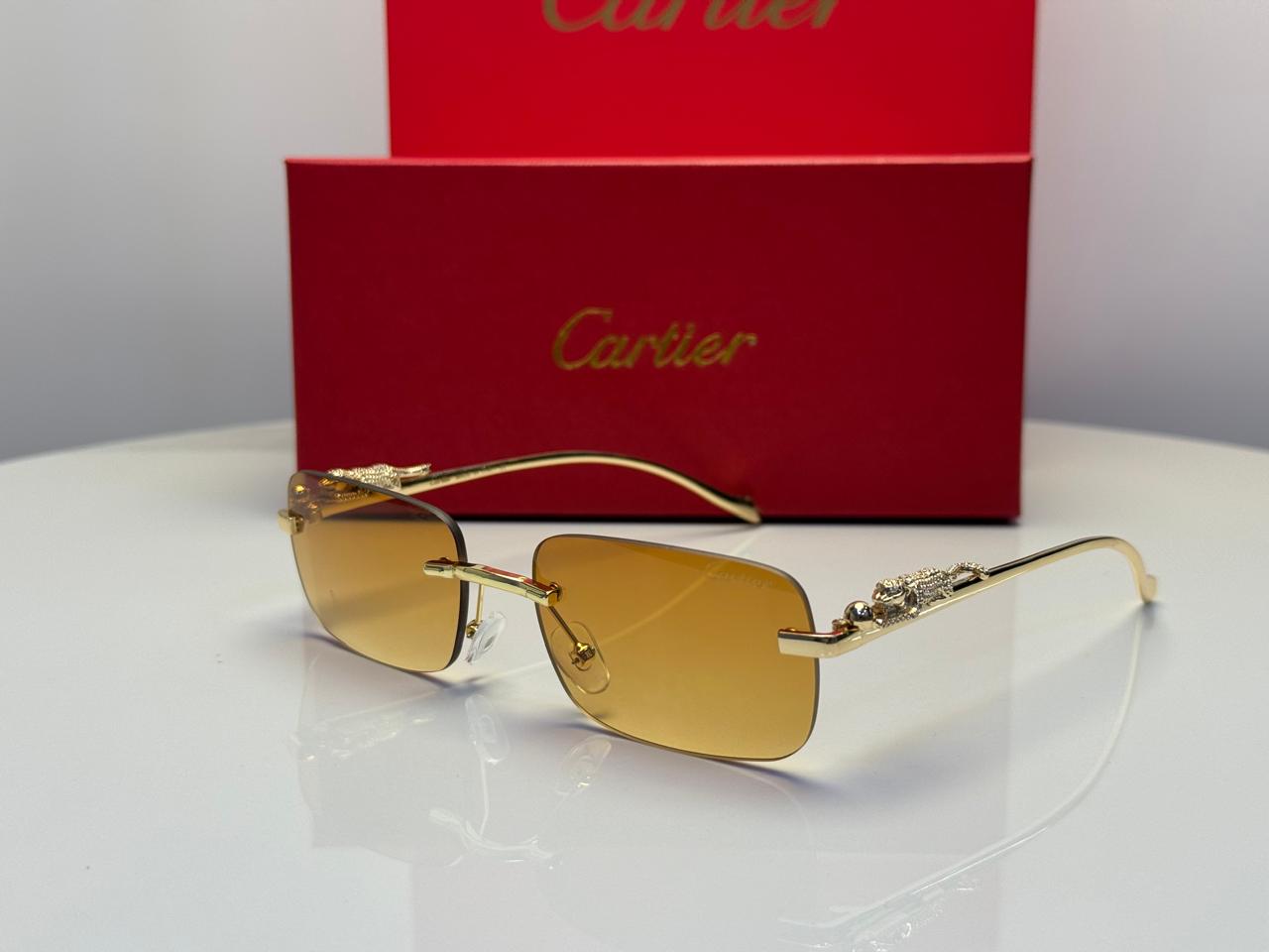 Cartier | Panthère de Cartier Rectangular Sunglasses – Gold / Purple – Product Image 1