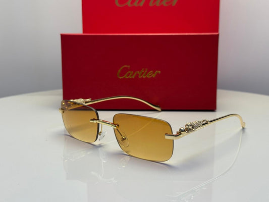 Cartier | Panthère de Cartier Rectangular Sunglasses – Gold / Purple – Product Image 1