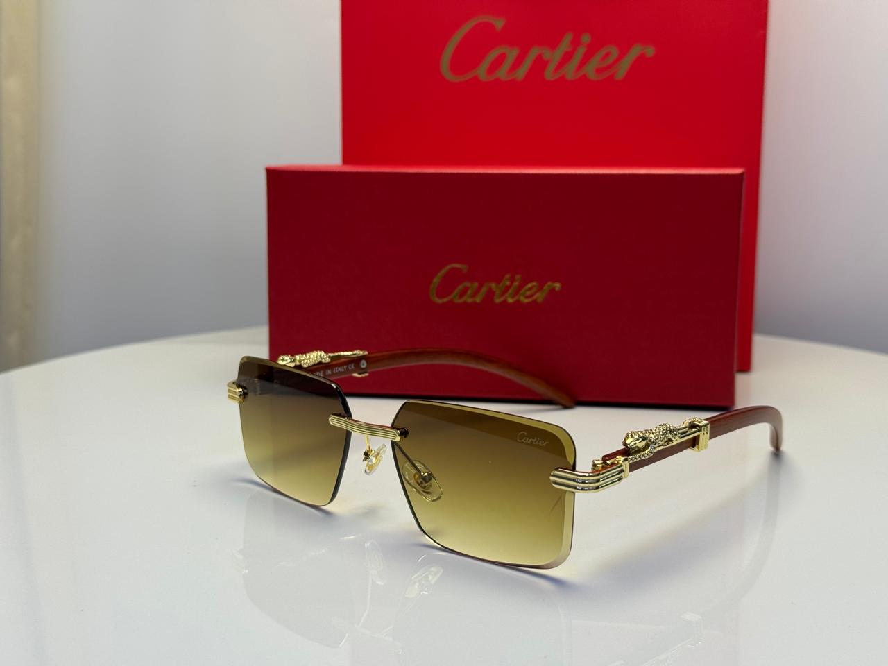 Cartier | Panthère de Cartier Rimless Sunglasses – Gold / Grey / Black – Product Image 1