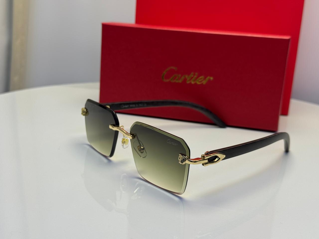 Cartier | Panthère de Cartier Rimless Sunglasses – Gold / Brown – Product Image 1