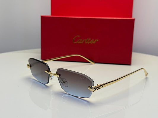 Cartier | Panthère de Cartier Rimless Sunglasses – Gold / Green – Product Image 1