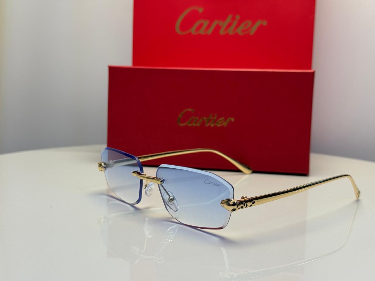 Cartier | Panthère de Cartier Rimless Sunglasses – Gold / Peach – Product Image 1
