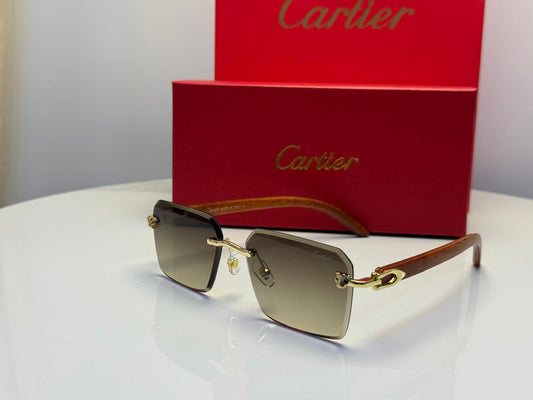 Cartier | Panthère de Cartier Rimless Sunglasses – Gold / Grey / Black – Product Image 1