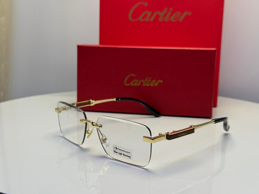 Cartier | Rimless Rectangular Wood Metal Eyeglasses – Black / Gold – Product Image 1