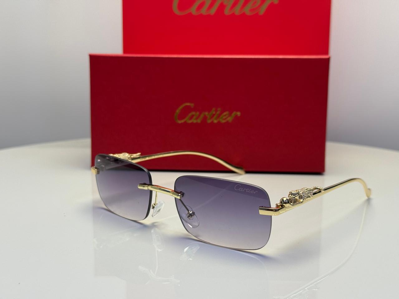 Cartier | Panthère de Cartier Rectangular Sunglasses – Gold / Light Blue – Product Image 1