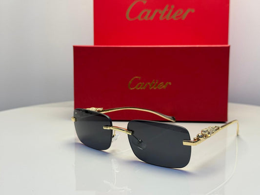 Cartier | C Decor Rectangular Wood Sunglasses – Gold / Grey – Product Image 1