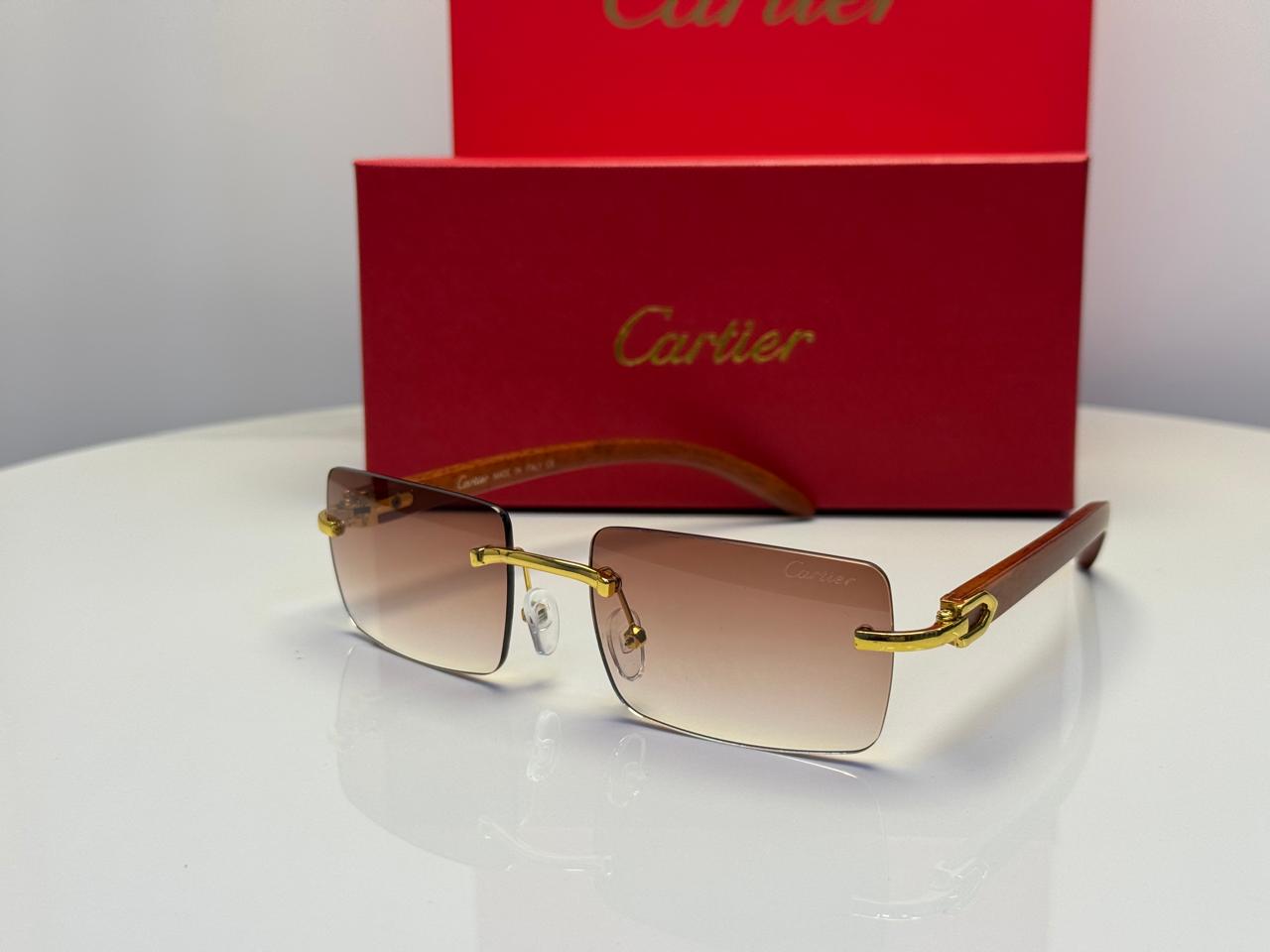 Cartier | C Decor Diamond Shaped Rimless Sunglasses – Gold / Brown Gradient – Product Image 1